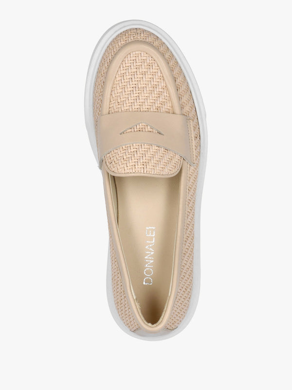 Carly Beige Woven Leather Chunky Loafers