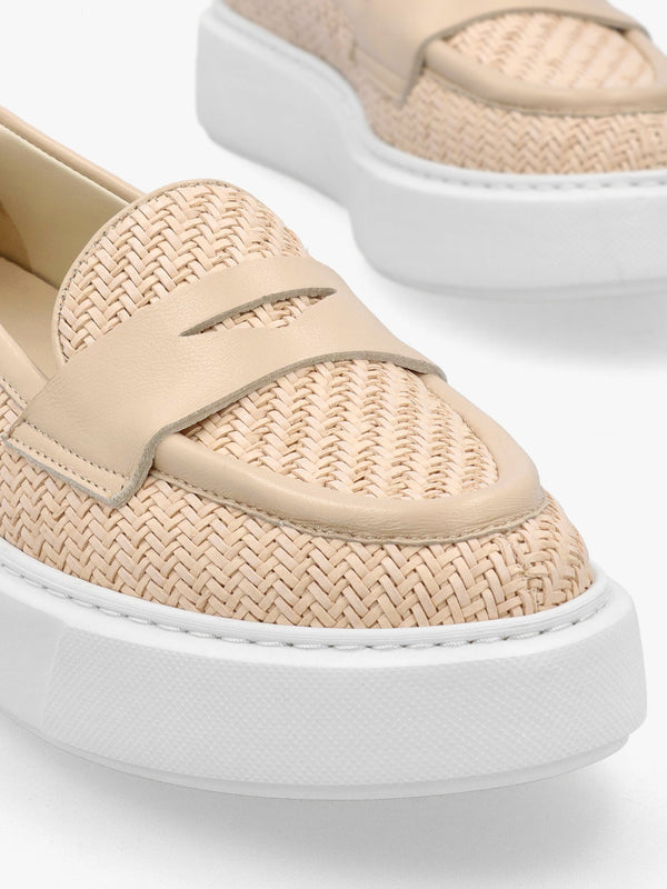 Carly Beige Woven Leather Chunky Loafers