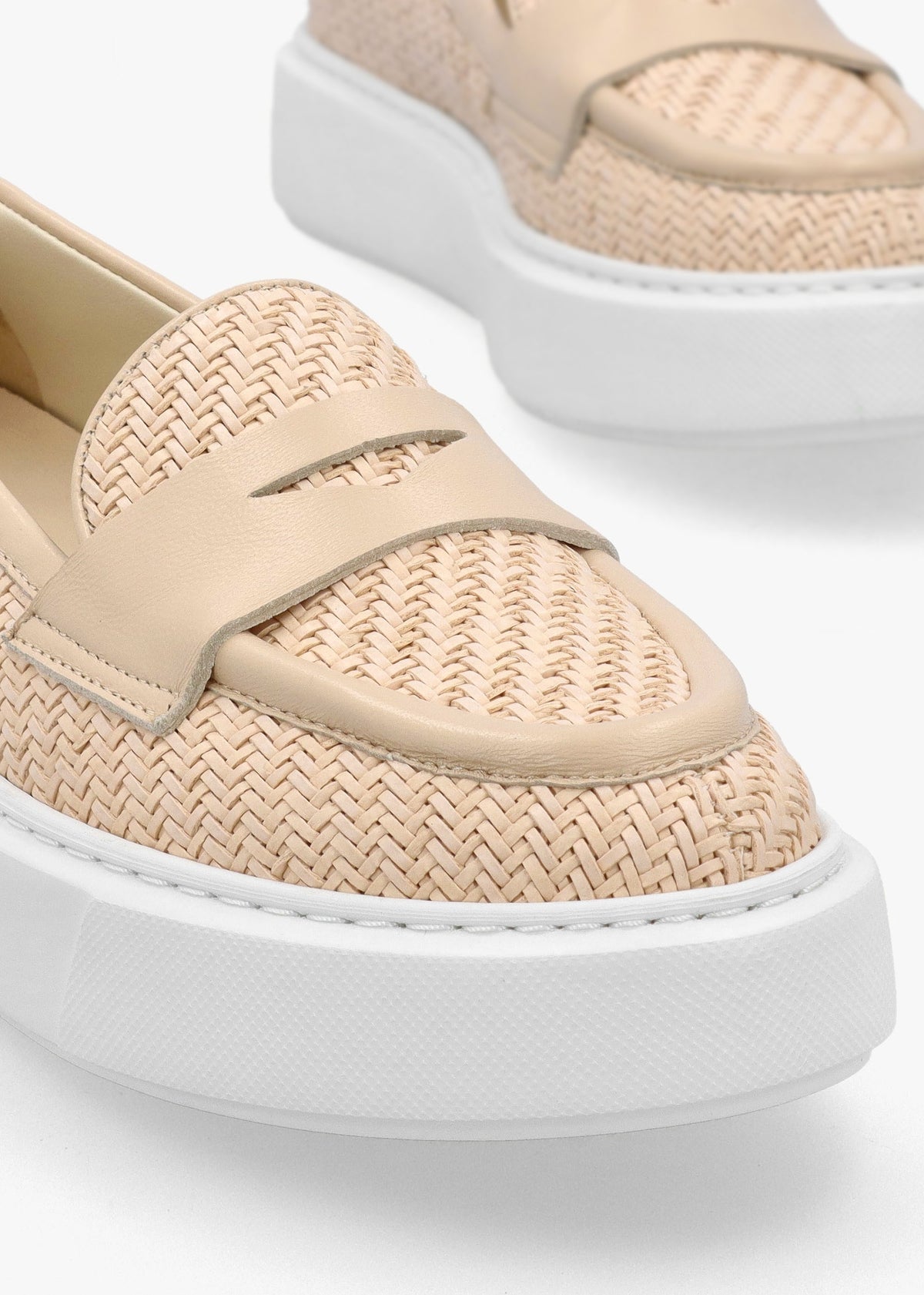 Carly Beige Woven Leather Chunky Loafers