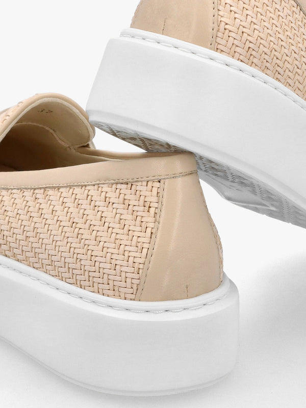 Carly Beige Woven Leather Chunky Loafers