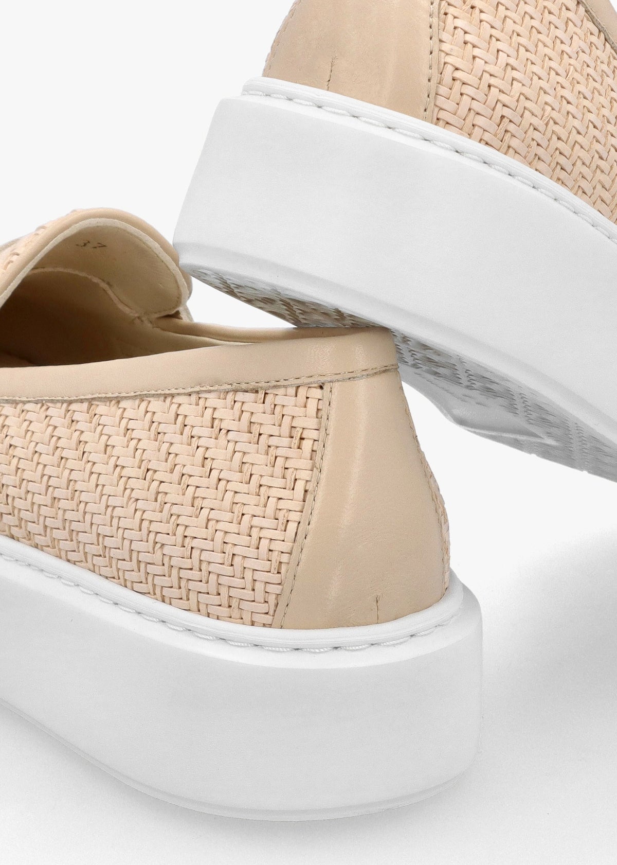 Carly Beige Woven Leather Chunky Loafers