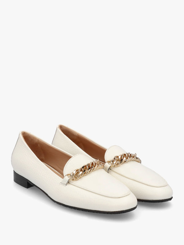 Galia Beige Pebbled Leather Loafers