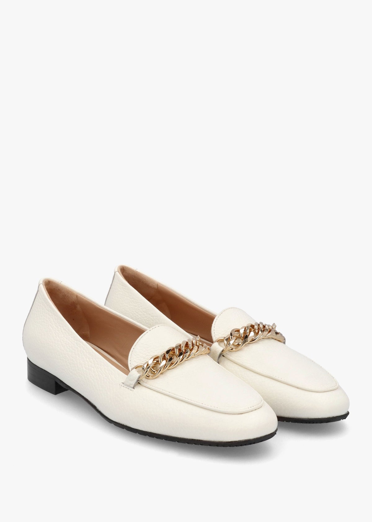 Galia Beige Pebbled Leather Loafers