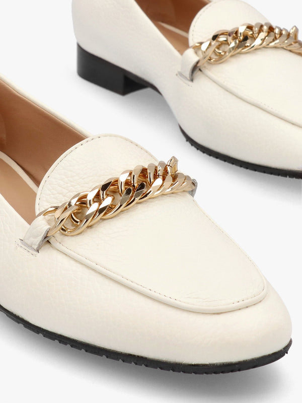 Galia Beige Pebbled Leather Loafers