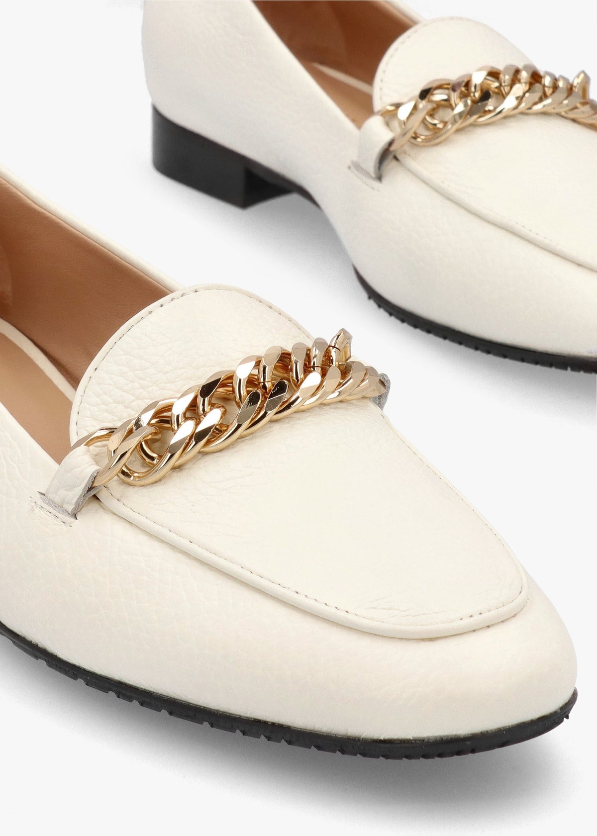 Galia Beige Pebbled Leather Loafers