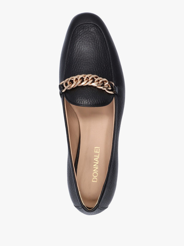 Galia Black Pebbled Leather Loafers