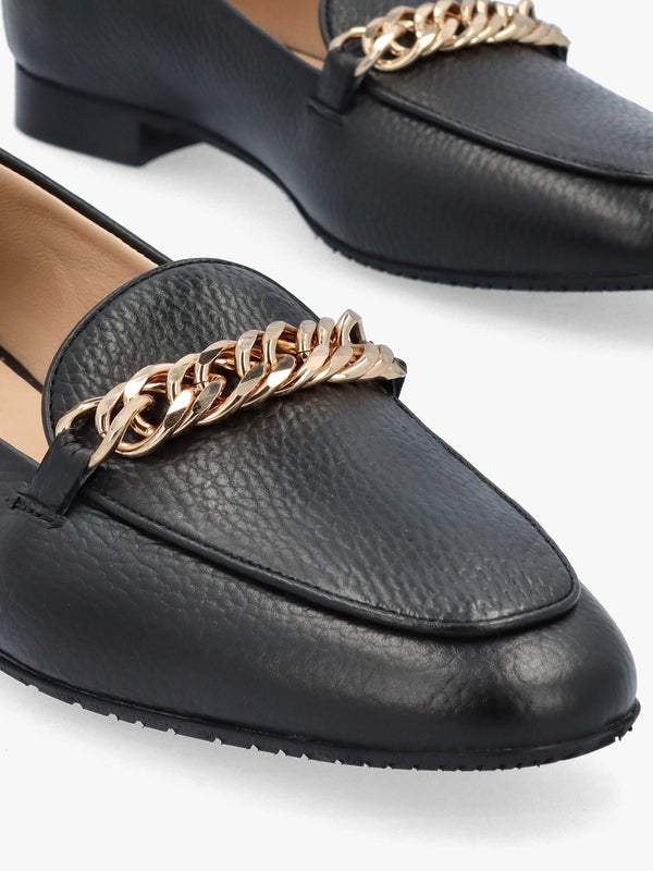 Galia Black Pebbled Leather Loafers