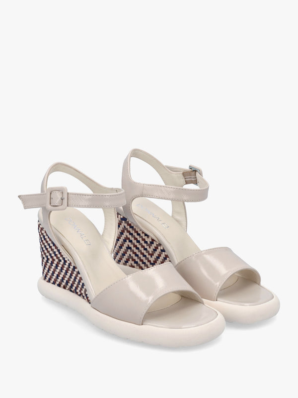 Lynton Cream Patent Leather Wedge Sandals