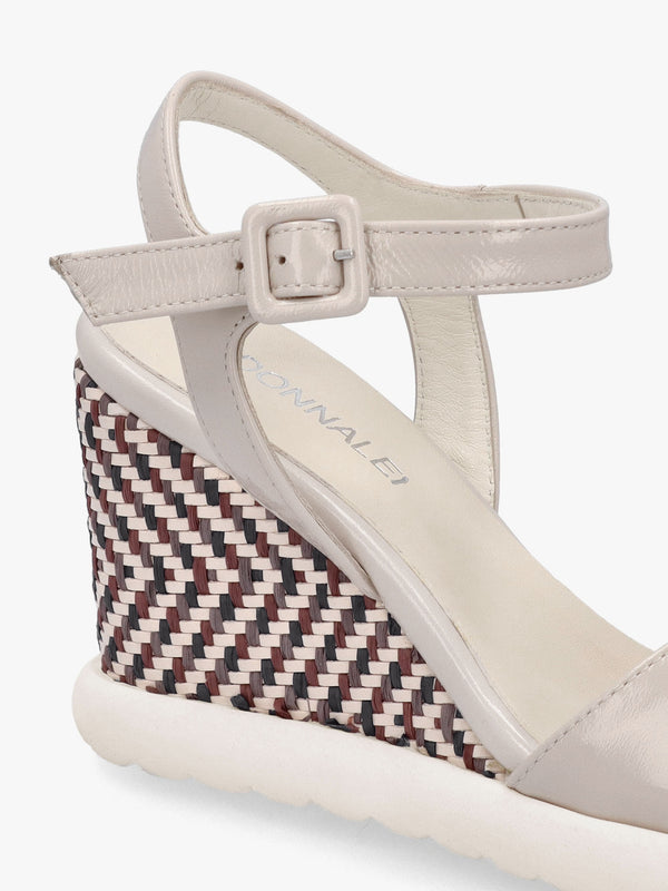 Lynton Cream Patent Leather Wedge Sandals