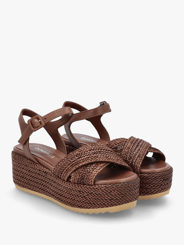 Ferris Brown Leather Woven Flatform Sandals
