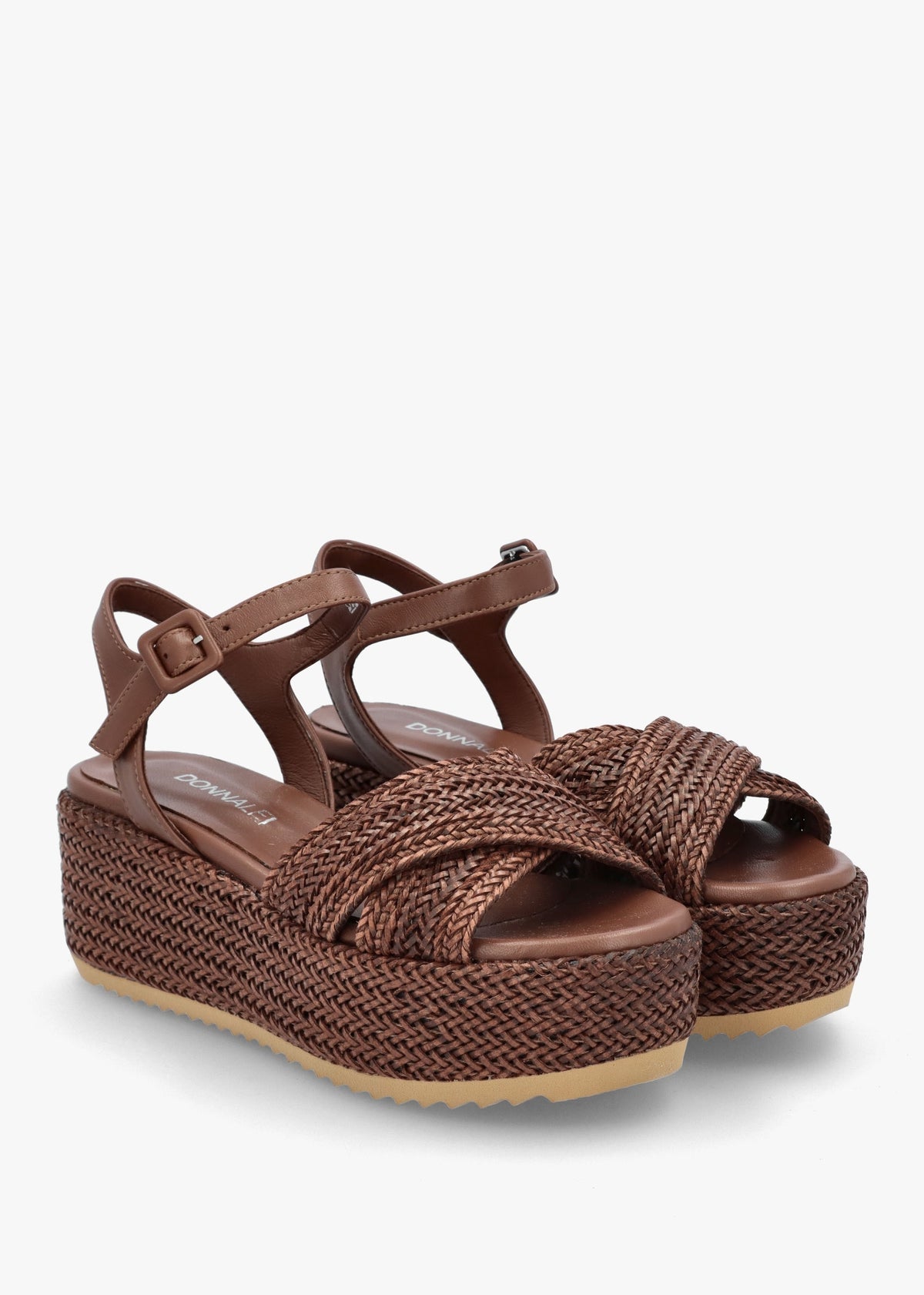 Ferris Brown Leather Woven Flatform Sandals