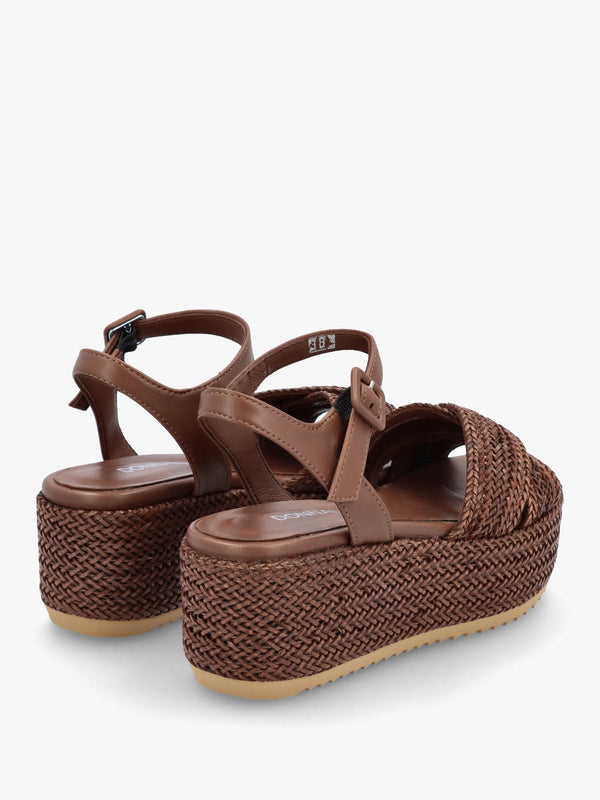 Ferris Brown Leather Woven Flatform Sandals