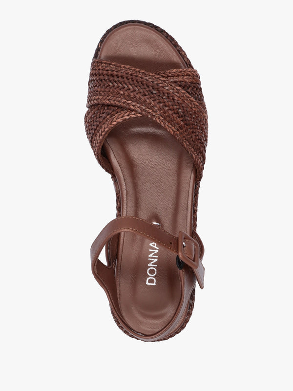Ferris Brown Leather Woven Flatform Sandals