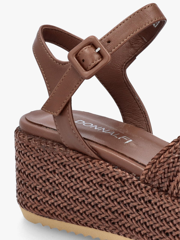 Ferris Brown Leather Woven Flatform Sandals