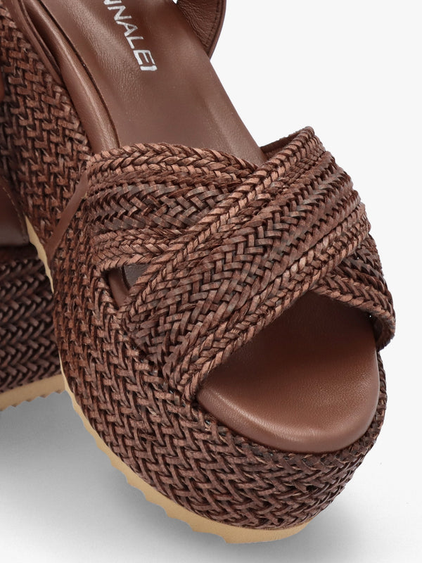 Ferris Brown Leather Woven Flatform Sandals