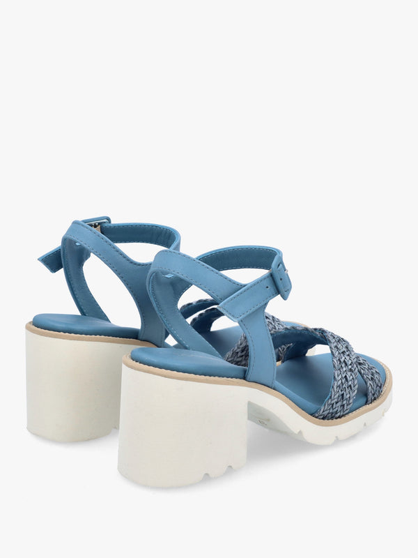 Bali Blue Leather Woven Block Heel Sandals