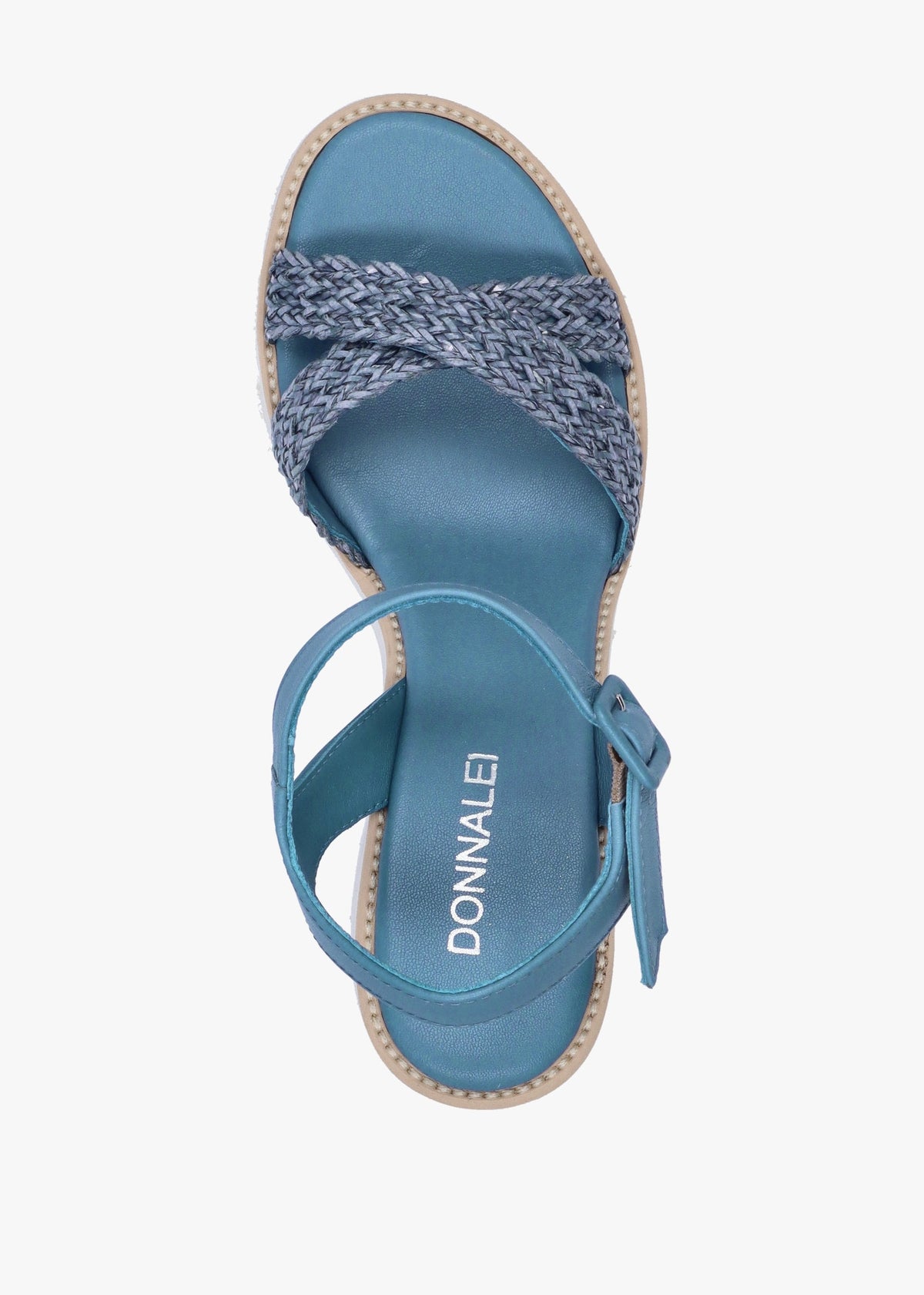 Bali Blue Leather Woven Block Heel Sandals