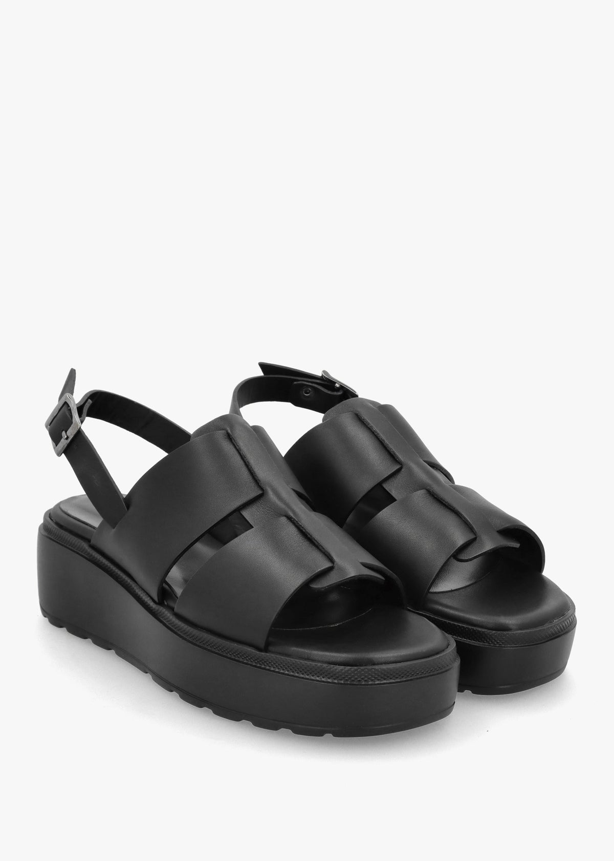 Ashling Black Leather Lattice Low Wedge Sandals