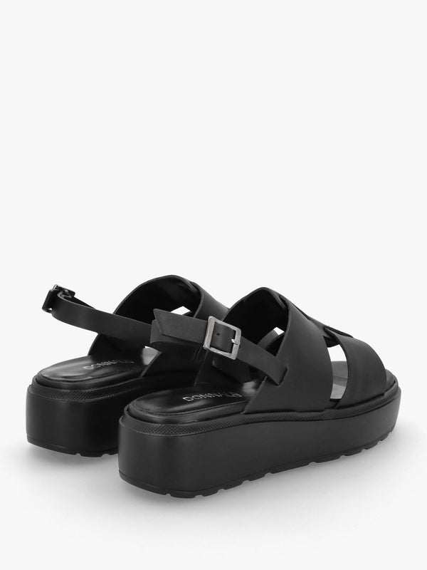 Ashling Black Leather Lattice Low Wedge Sandals