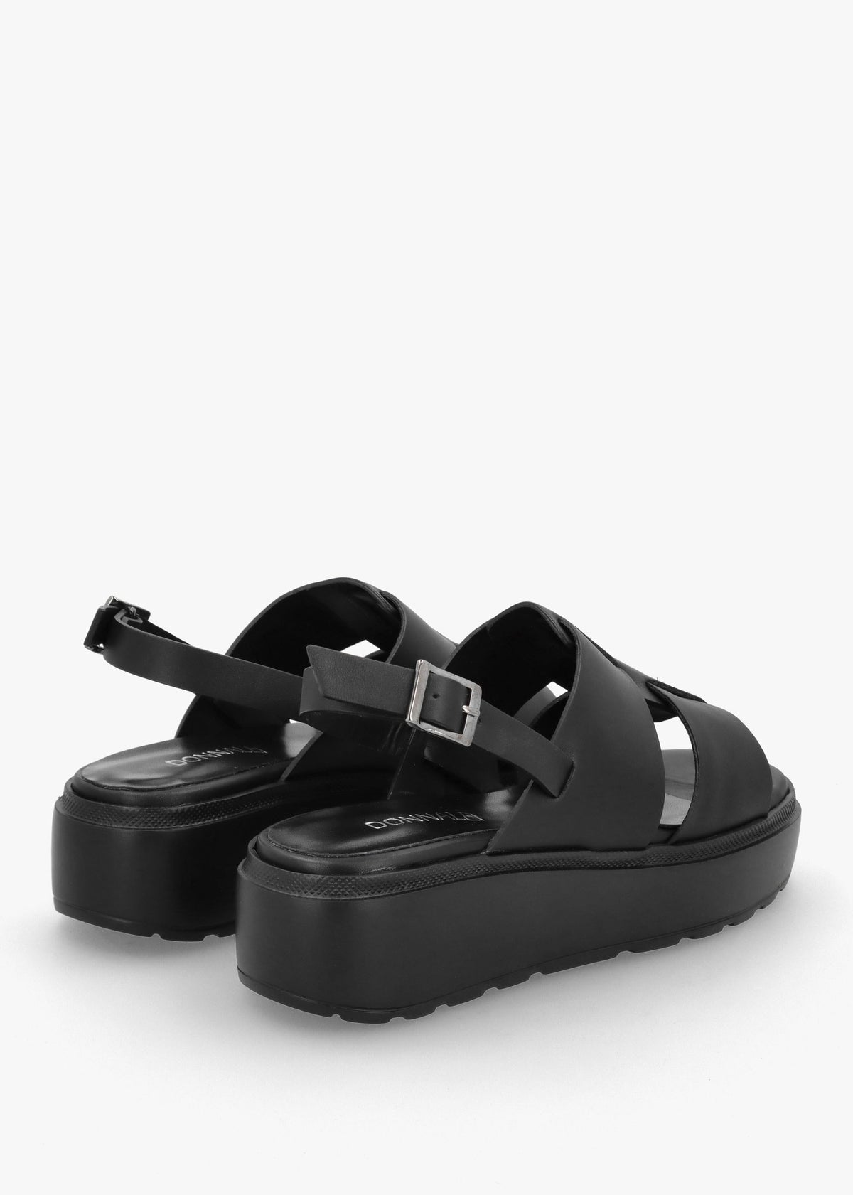 Ashling Black Leather Lattice Low Wedge Sandals