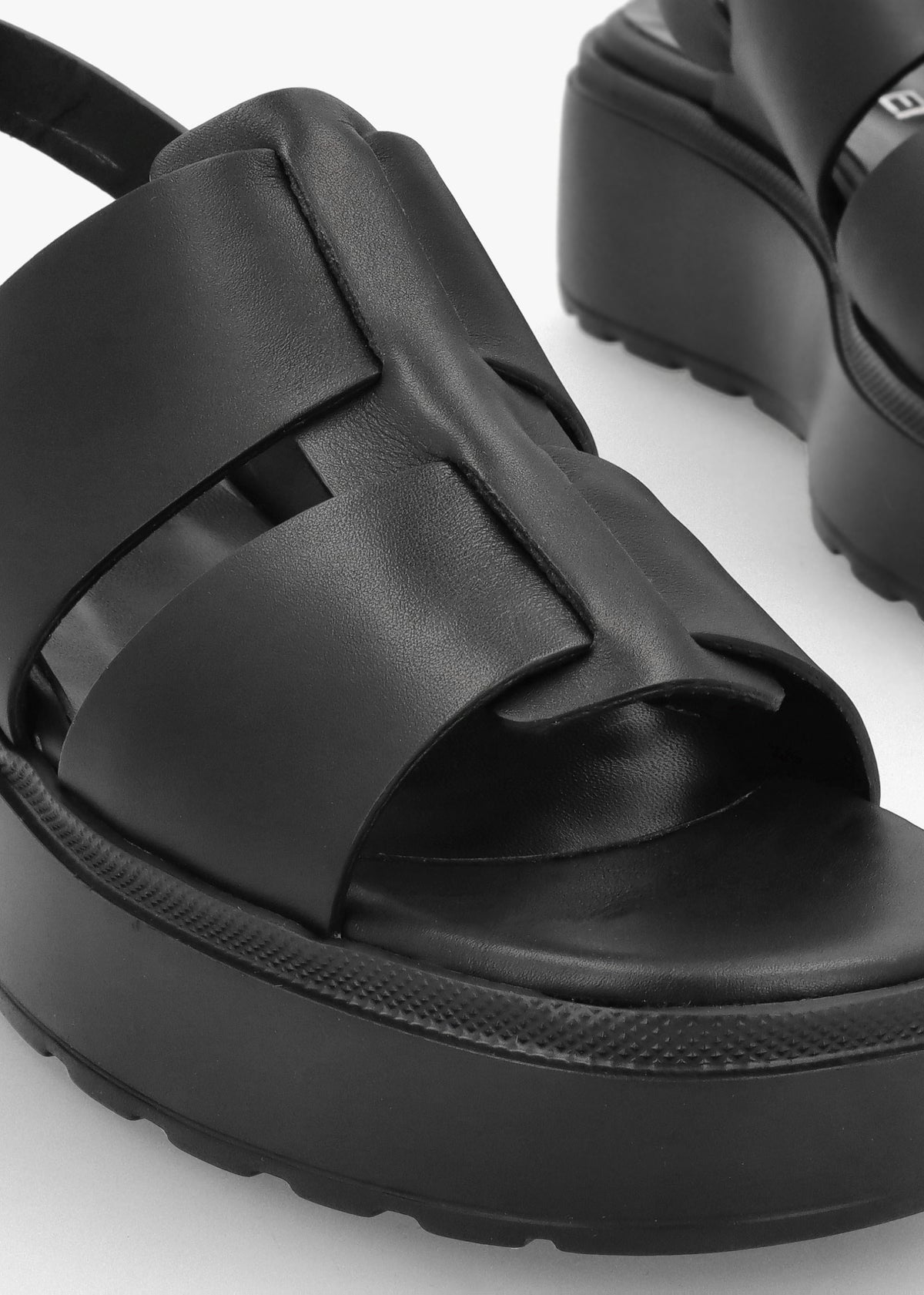 Ashling Black Leather Lattice Low Wedge Sandals