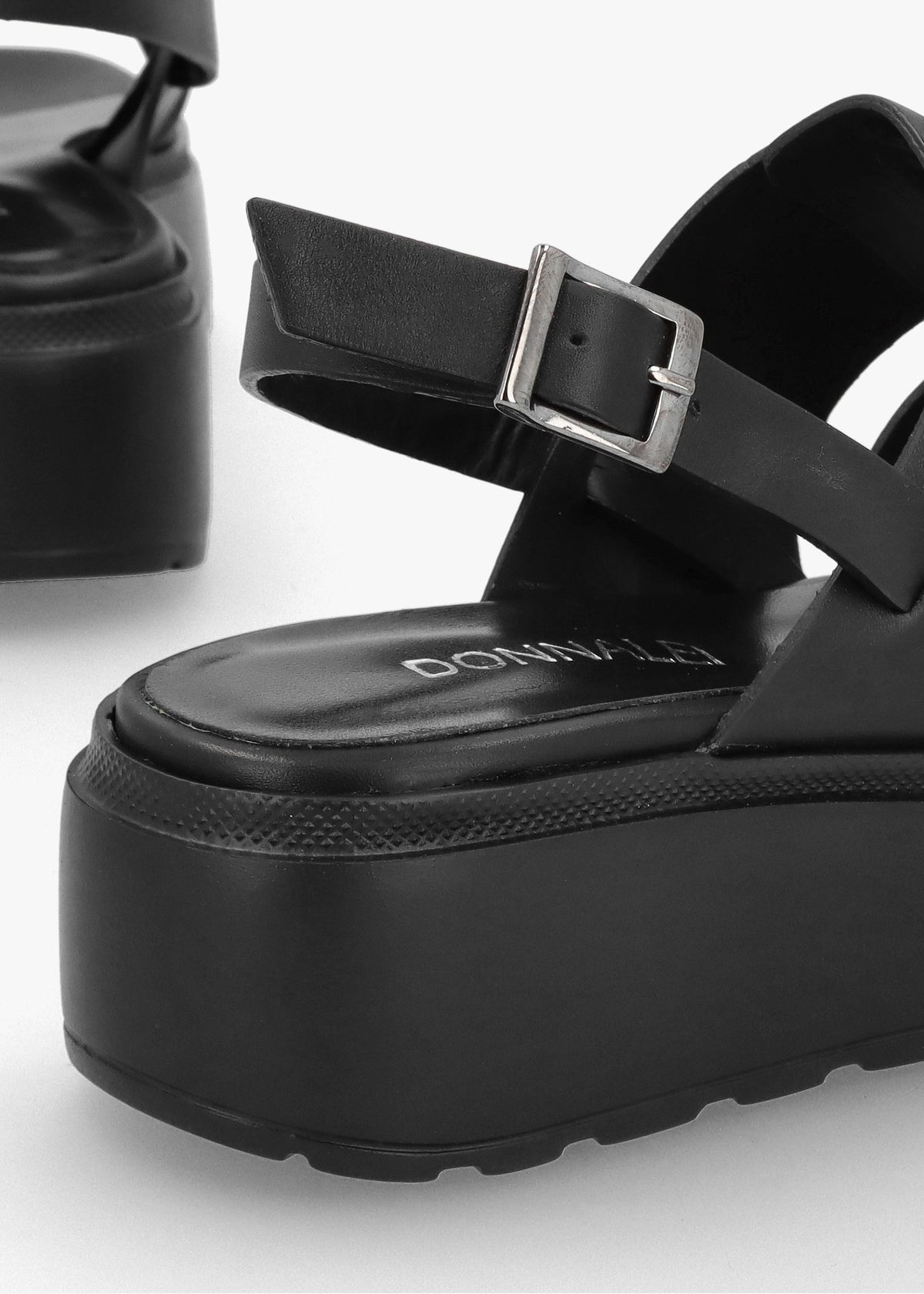 Ashling Black Leather Lattice Low Wedge Sandals