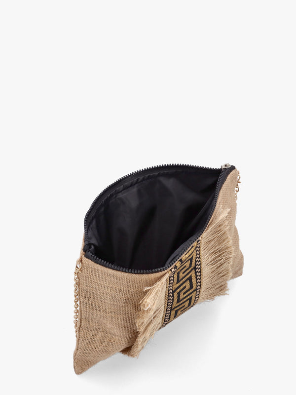 One-Of-A-Kind Aristi Natural Black & Gold Clutch Bag
