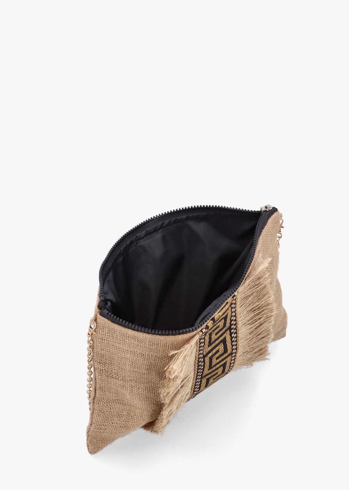 One-Of-A-Kind Aristi Natural Black & Gold Clutch Bag