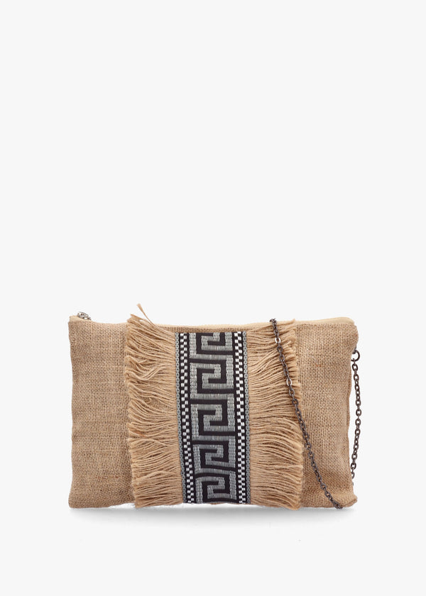 One-Of-A-Kind Aristi Natural Black & Silver Clutch Bag