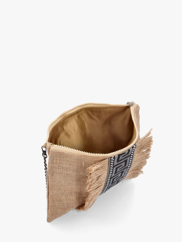 One-Of-A-Kind Aristi Natural Black & Silver Clutch Bag
