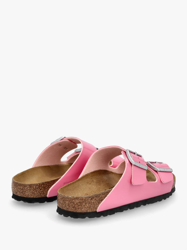 Arizona Birko-Flor Patent Candy Pink Black Two Bar Mules