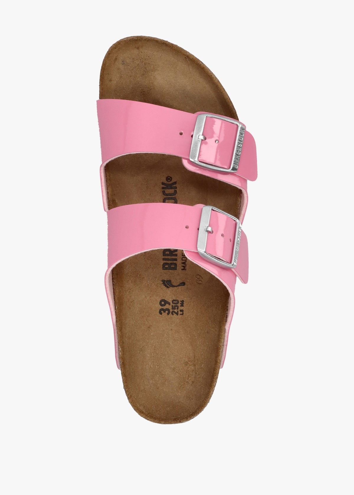 Arizona Birko-Flor Patent Candy Pink Black Two Bar Mules