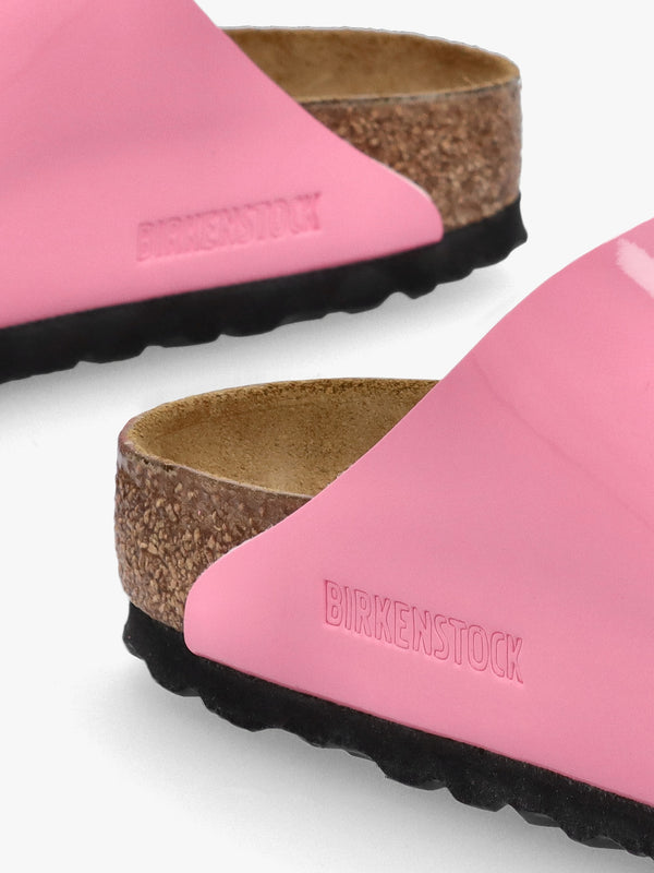 Arizona Birko-Flor Patent Candy Pink Black Two Bar Mules