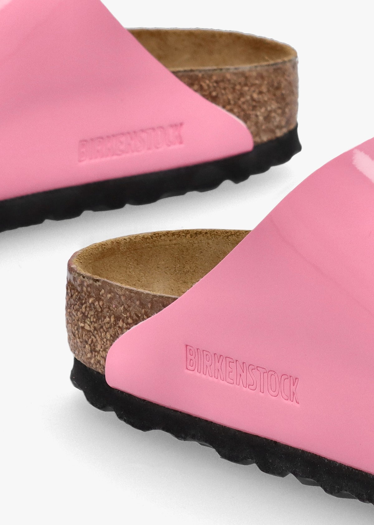 Arizona Birko-Flor Patent Candy Pink Black Two Bar Mules
