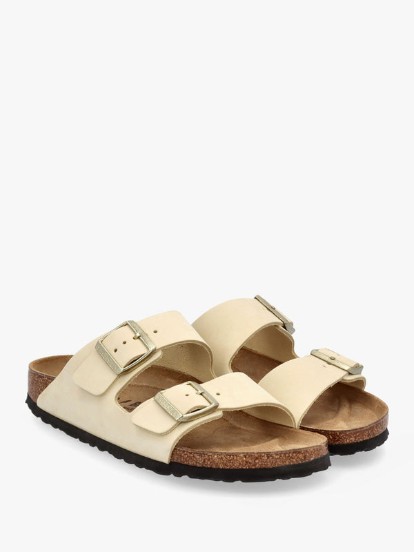 Arizona Ecru Nubuck Leather Two Bar Mules
