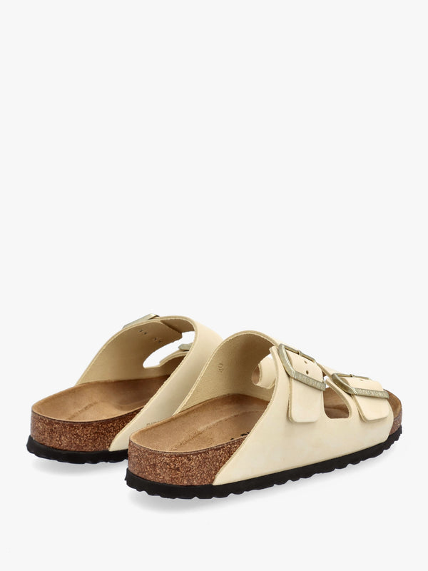 Arizona Ecru Nubuck Leather Two Bar Mules
