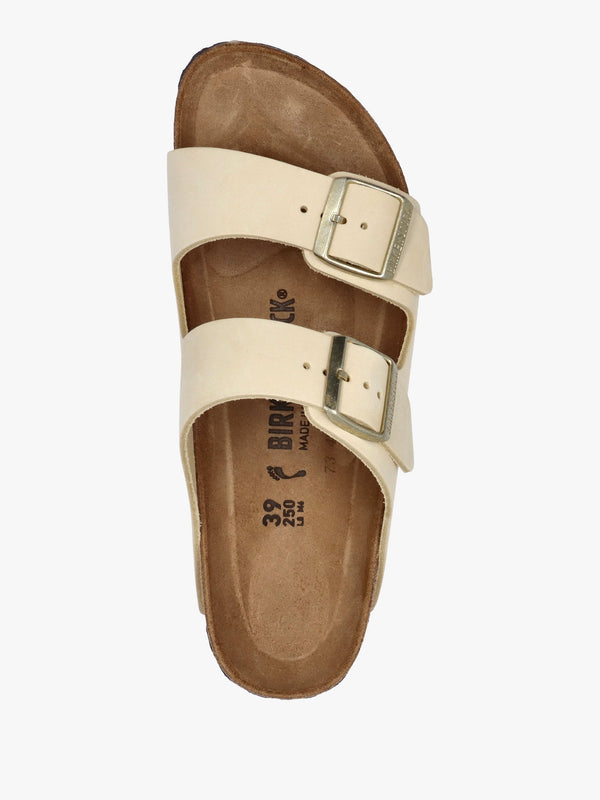 Arizona Ecru Nubuck Leather Two Bar Mules