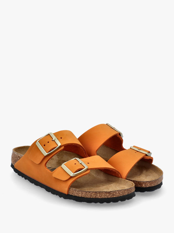 Arizona Burnt Orange Nubuck Leather Two Bar Mules