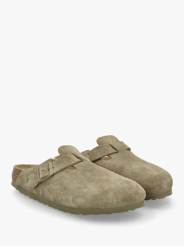Boston Faded Khaki Suede Leather Clogs