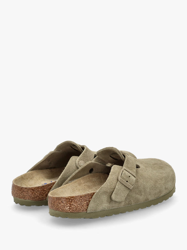 Boston Faded Khaki Suede Leather Clogs