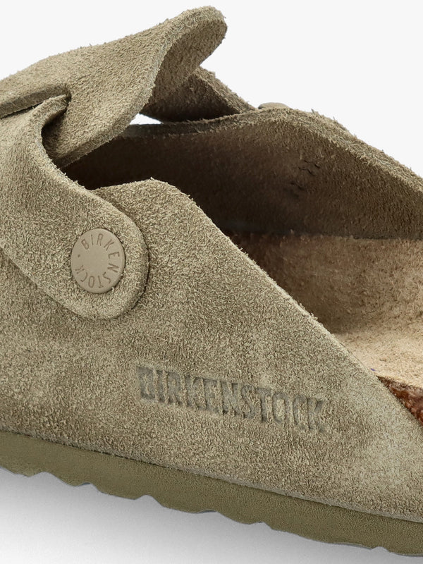 Boston Faded Khaki Suede Leather Clogs