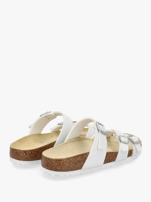 Franca Birko-Flor Embossed Shiny Lizard White Cross Strap Mules