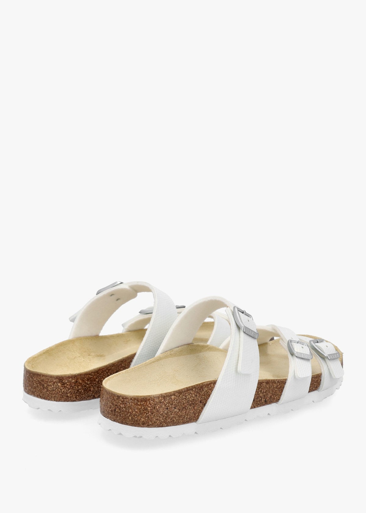 Franca Birko-Flor Embossed Shiny Lizard White Cross Strap Mules