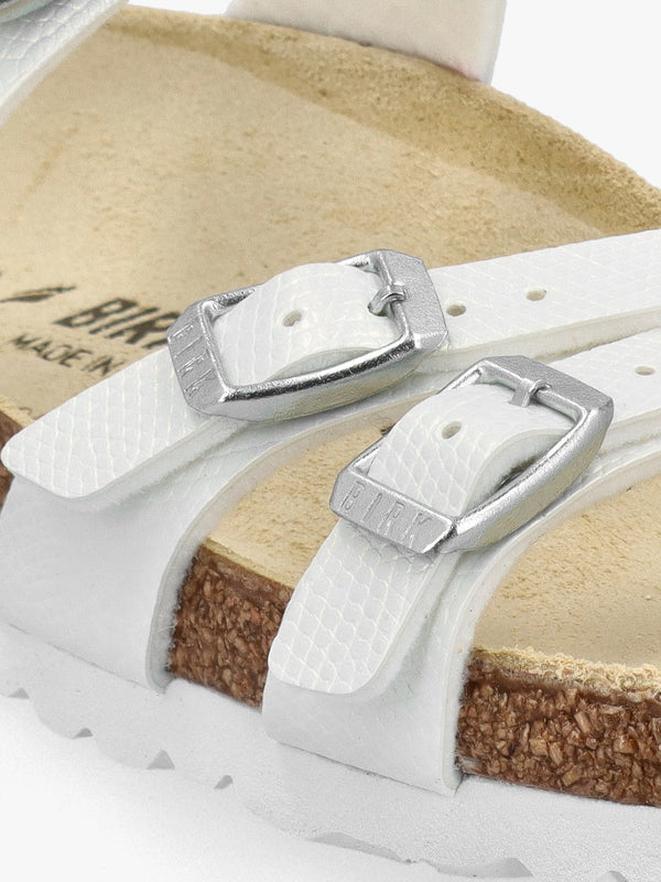 Franca Birko-Flor Embossed Shiny Lizard White Cross Strap Mules
