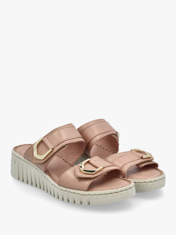 Lorelai Beige Leather Two Bar Mules