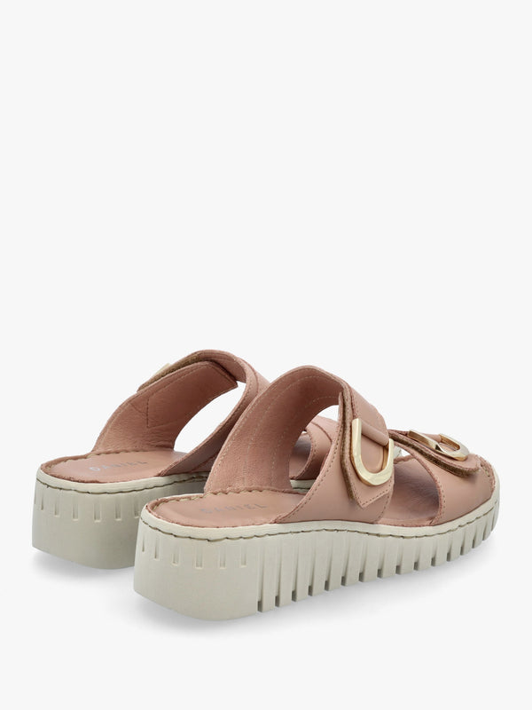 Lorelai Beige Leather Two Bar Mules