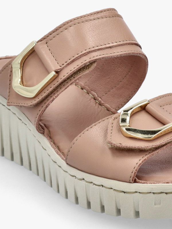 Lorelai Beige Leather Two Bar Mules