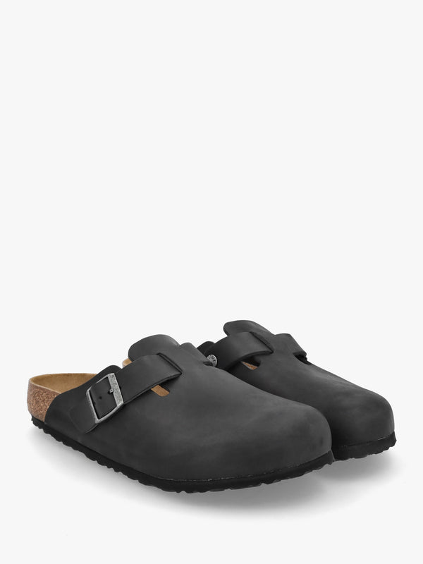 Men's Boston Black Natural Oiled Leather Clogs
