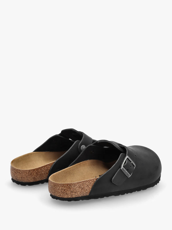 Men's Boston Black Natural Oiled Leather Clogs