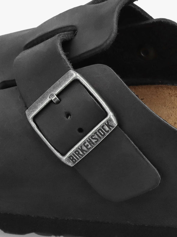 Men's Boston Black Natural Oiled Leather Clogs